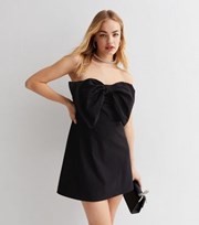 New Look Black Strapless Statement Bow Front Mini Dress
